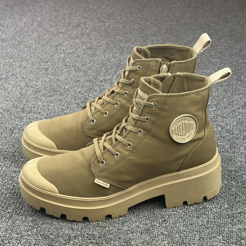 Palladium Pallabase Twill Womens 10 Platform Boots Tan Canvas Zip 96907-204-M
